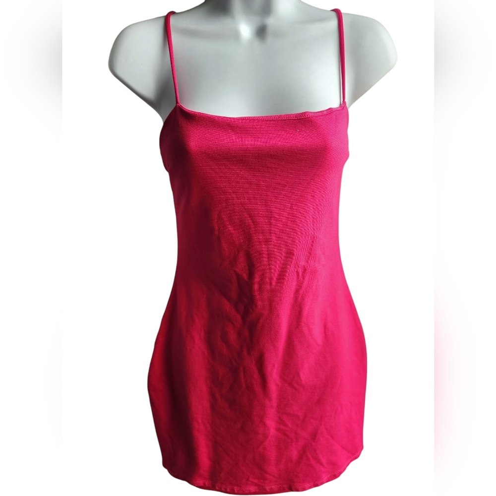 Lulus Mini Sheath Dress Pink Square Neck Spaghetti Strap Sleeveless Size L